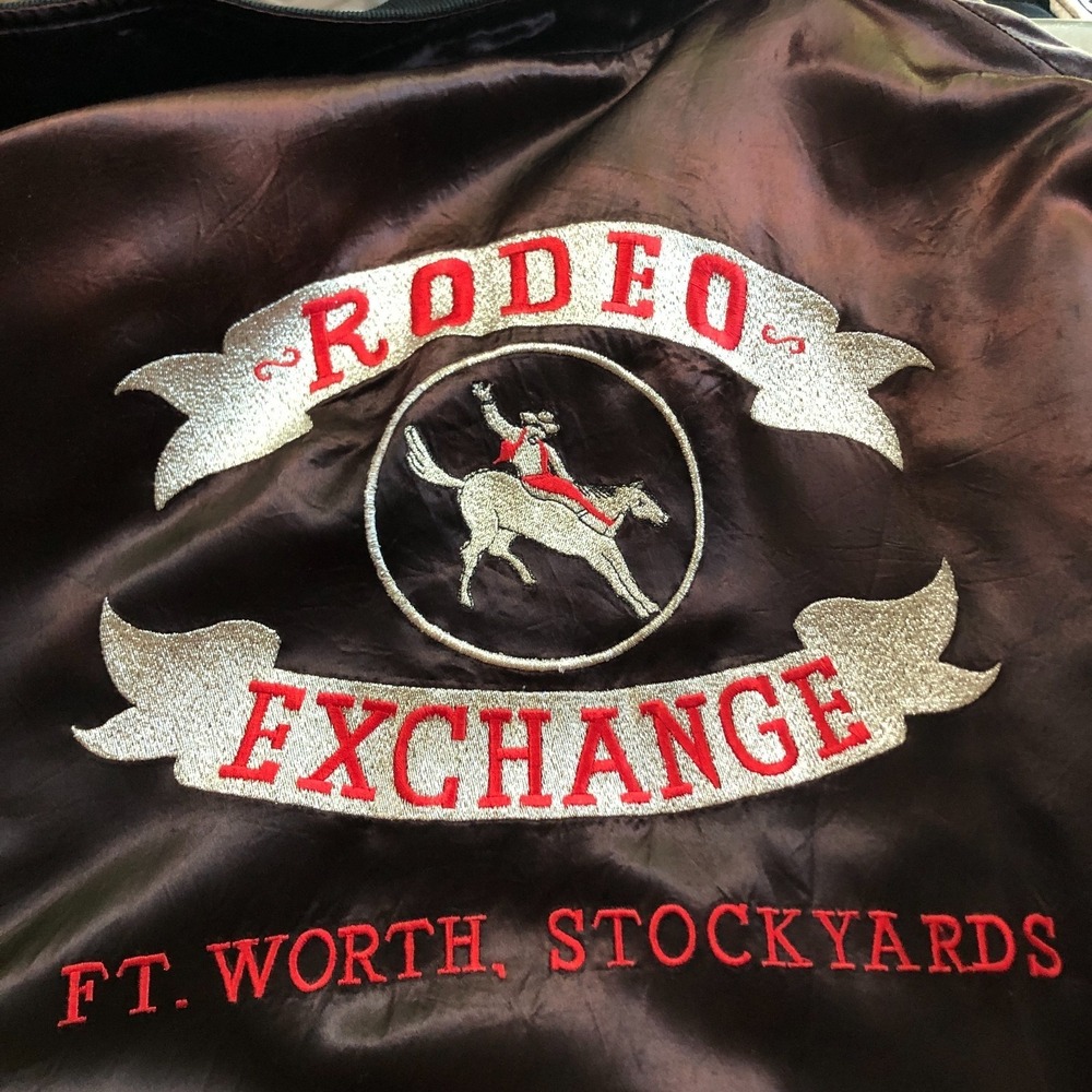 RARE Vintage 80s Rodeo Exchange Fort Worth Stockyards Satin Jacket Western Brown - Picture 3 of 7
